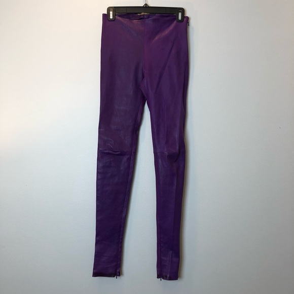 purple leather leggings